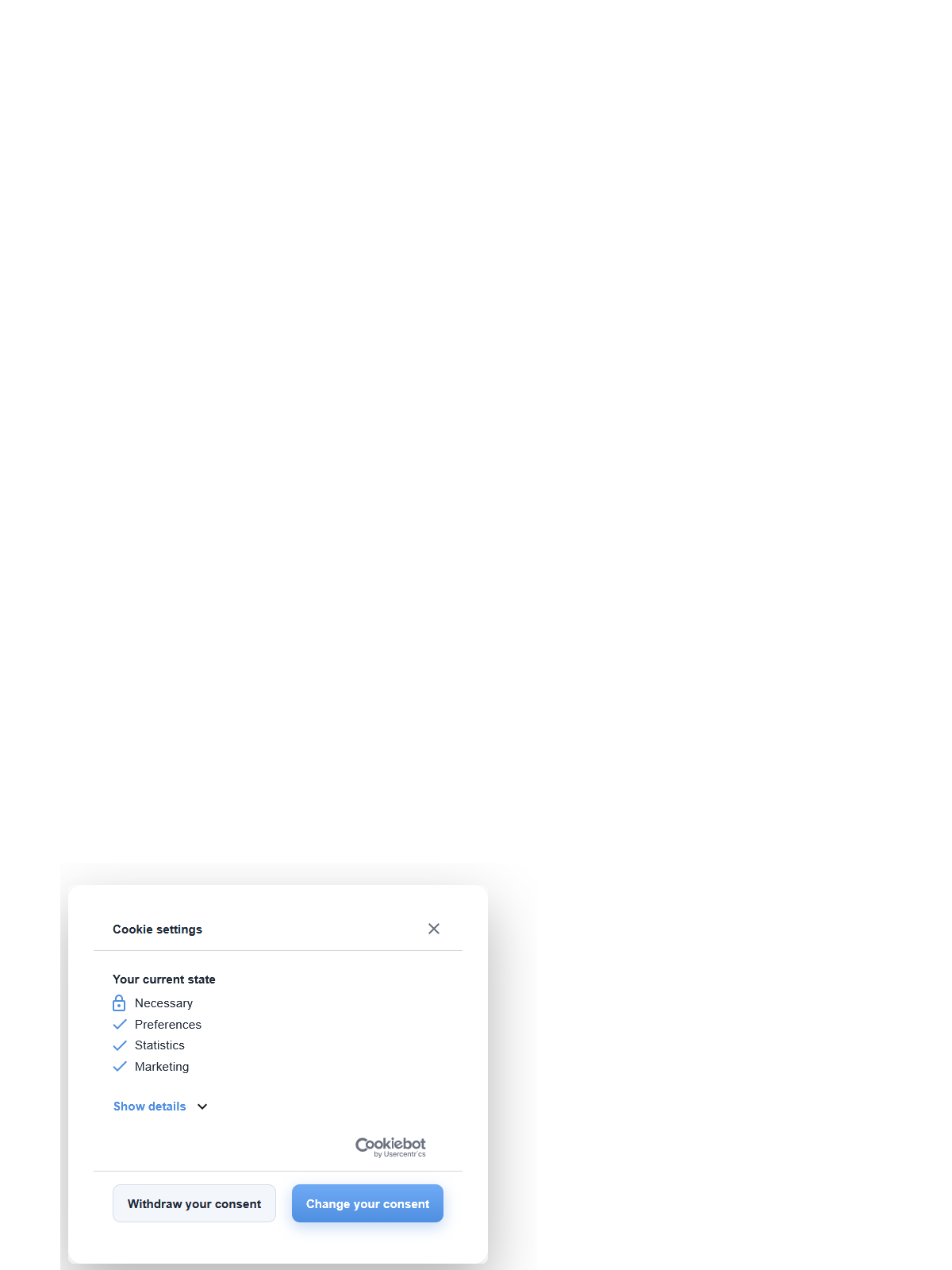 Custom cookiebot banner - Light Blue Theme