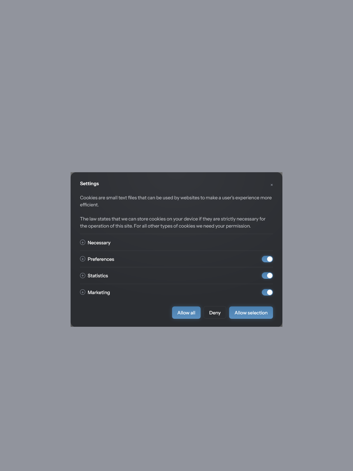 Custom cookiebot banner - Dark Blue Theme
