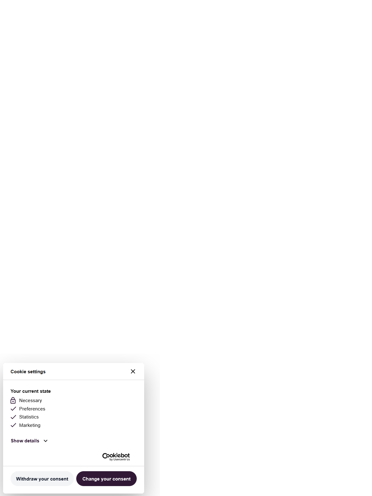 Custom cookiebot banner - Light Purple Theme - Two buttons